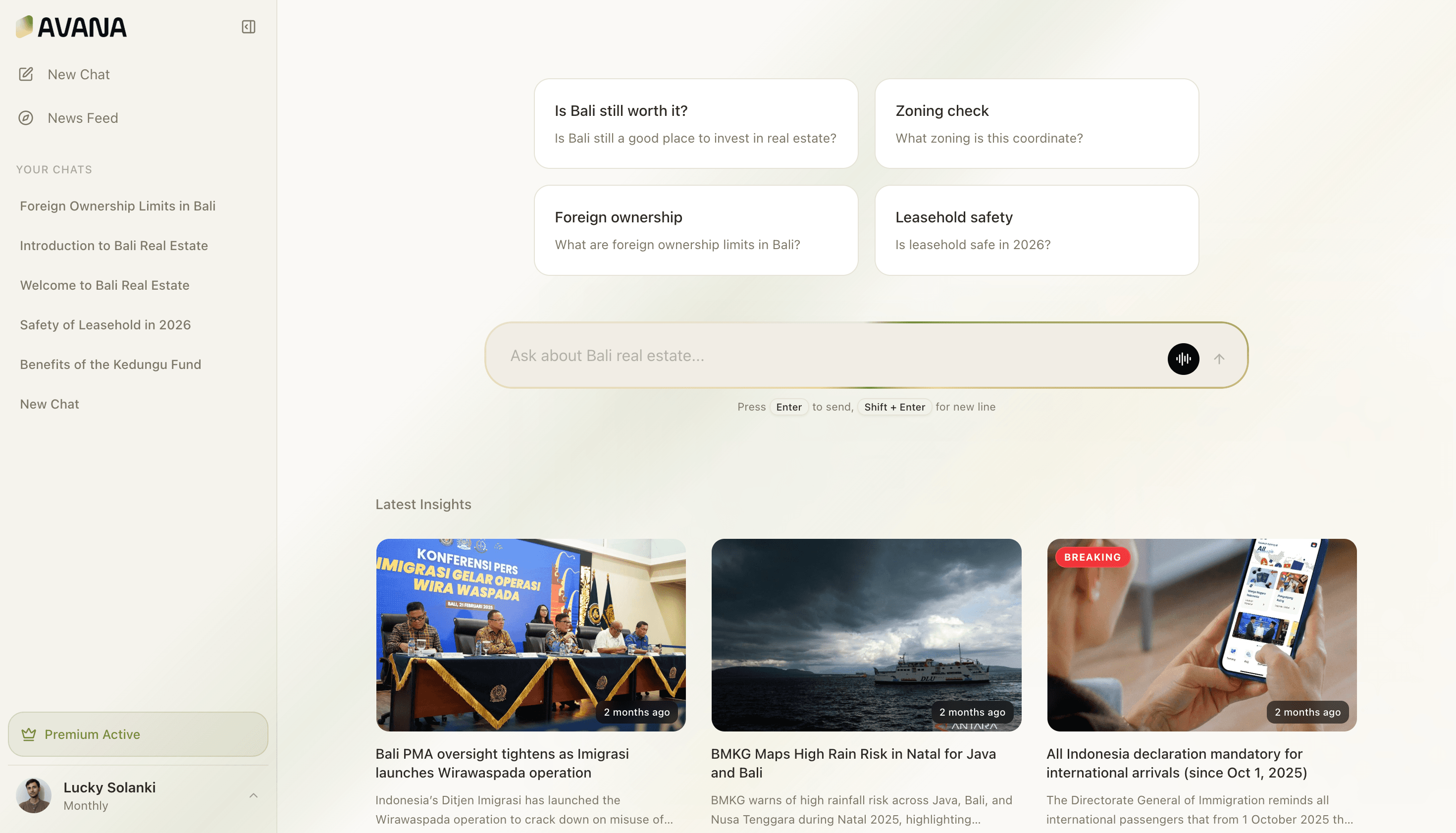 Avana — AI-powered Bali land investment platform